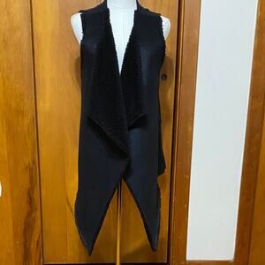 Velvet by Graham & Spencer Black Draped Vest Faux Fur & Suede Western to Goth